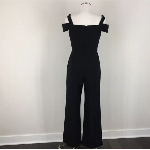 Tahari Women Off Shoulder Strap Back Zip Wide Leg Jump Suit Black Size 8 - Picture 10 of 16